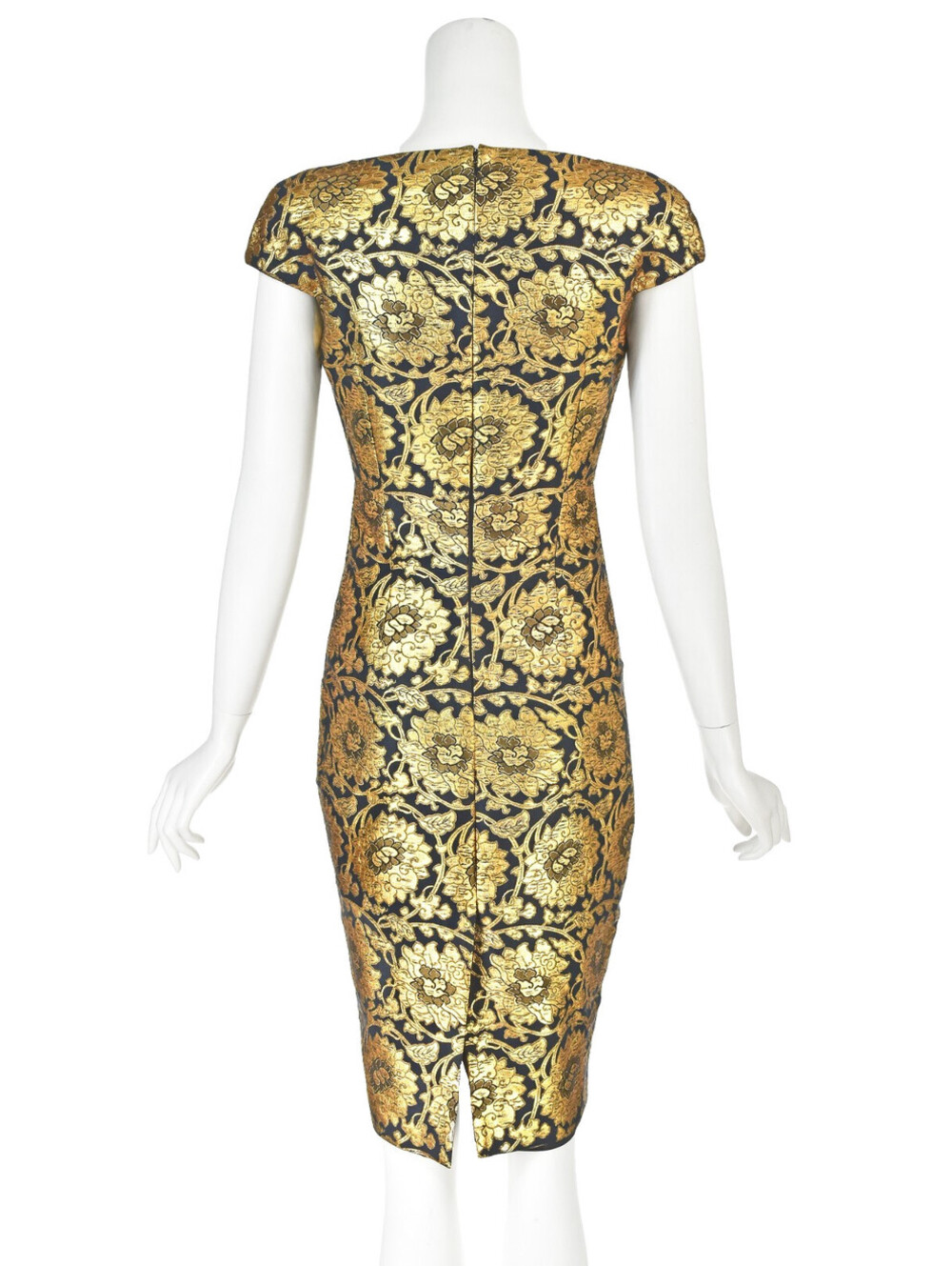 CHRISTIAN DIOR John Galliano Black & Gold Lamè Floral Sheath Cocktail Dress SZ 4 - Picture 6 of 8